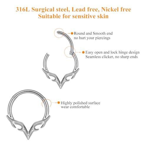 MissNity 16G Hinged Clicker Ring - 316L Steel, 10mm Silver for Septum, Daith, Cartilage