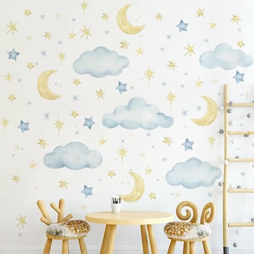 Cloud and Moon Wall Decals for Nursery | Peel and Stick Sky Decor