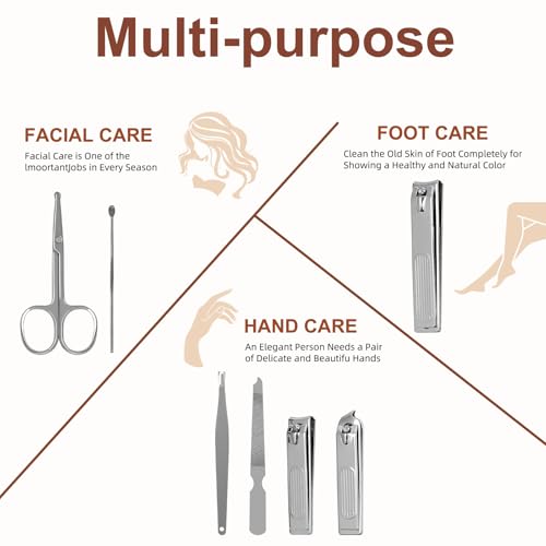 Alexjuxin D-Black 6-Piece Stainless Steel Nail Clipper Set with Leather Case - Travel Manicure Pedicure Kit for Men & Women