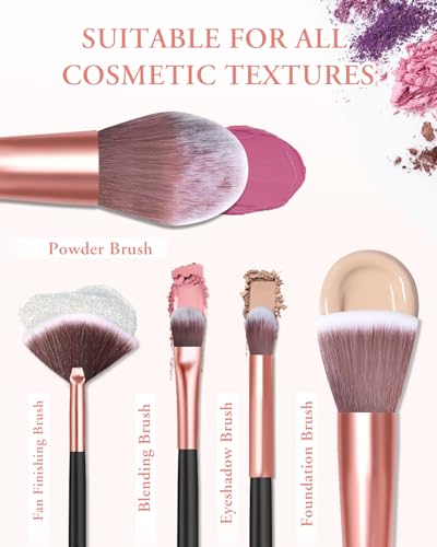 20PC Rose Gold Travel Makeup Brush Set with LED Mirror