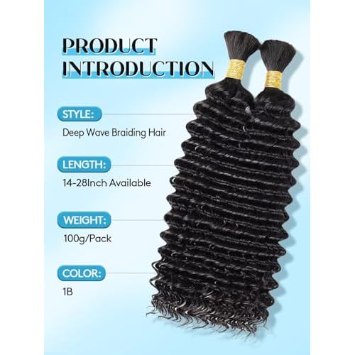 Boho Hair for Braiding, 18 Inch Curly Virgin Human Braiding Hair for Women,100g 2 Bundles Natural Black£¬12A Knotless Deep Wave Bulk Bohemian Styles
