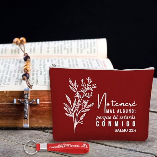 Fumete Warm Color Spanish Bible Verse Keychain & Makeup Bag Set - 20 Pcs Christian Gifts for Women