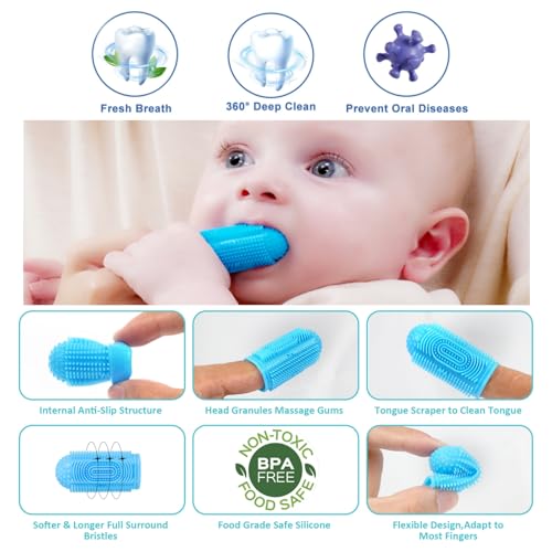 Silicone Baby Finger Toothbrush Set - 4 Soft Toothbrushes & Cases