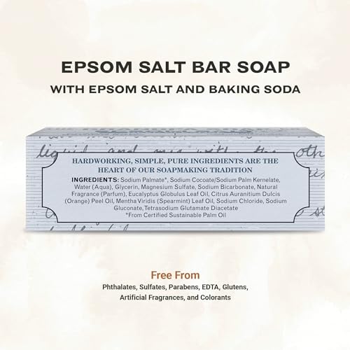 Epsom Salt Bar Soap 4 Pack - Deep Cleansing Vegan Soap for Face & Body