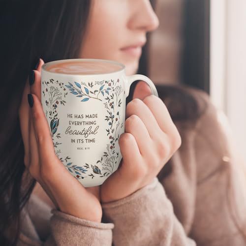 Inspirational Ceramic Coffee Mug with Bible Verse - 15 oz Floral Design