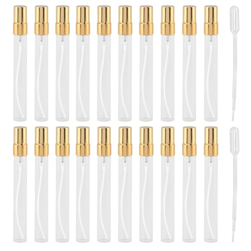 20 Pack 10ml Refillable Clear Glass Spray Bottles with Golden Nozzle