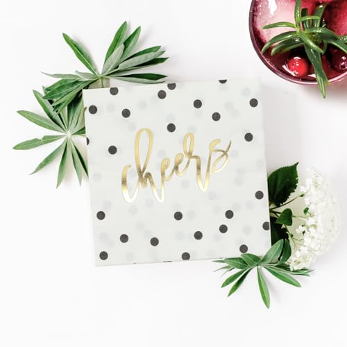 Gold Foil Cheers Cocktail Napkins - 50 Pack, 4.75" Square
