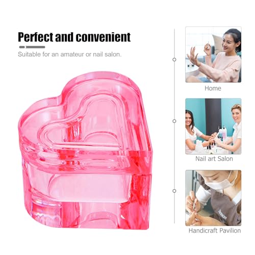 Pink Heart-Shaped Crystal Glass Nail Dish with Lid - Manicure Organizer