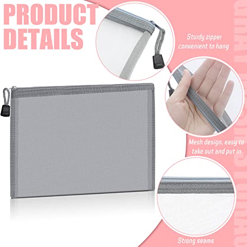 Outus 15 Pcs Gray Mesh Zipper Bags - 9.84 x 7.09 Inches
