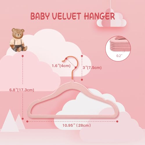 Stormix Baby Velvet Hangers - 16 Pack Non-Slip Space Saving 11'' Pink