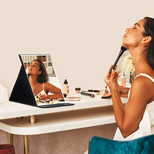 Extra Large Portable Folding Makeup Mirror with Stand - 12x9 Inch Black PU