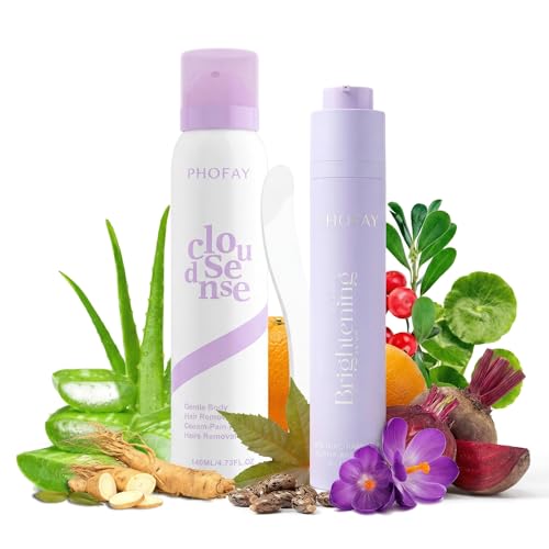 PHOFAY 2 in 1 Bikini Care Set, Hair Removal Spray & Aftercare Serum for Sensitive Skin with Aloe Vera & Niacinamide, Smooth & Soft Skin, Women & Men
