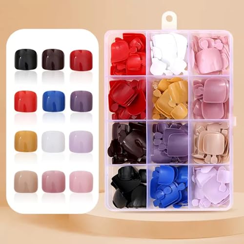 288Pcs Short Square Press On Toenails - Style 13, 12 Colors