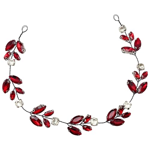 Bridal Burgundy Crystal Hair Vine Headpiece – Red Rhinestone Wedding Accessory