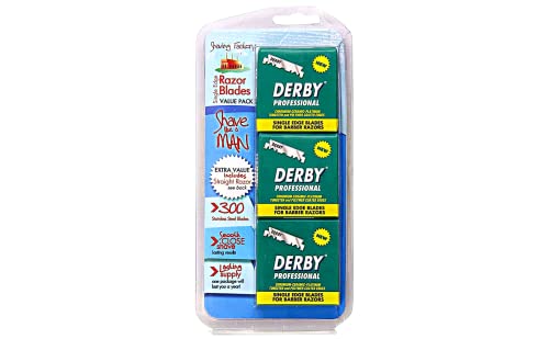 Derby Professional Single Edge Razor Blades (300 Pack) with Straight Razor