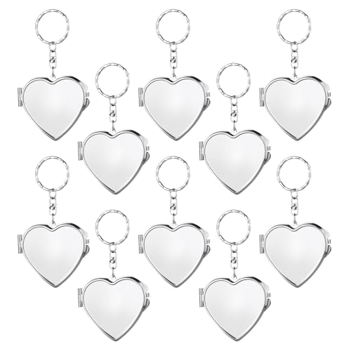 Heart Compact Mirror - 10 Pcs Portable Metal Folding Mirrors with Key Ring