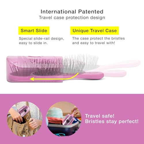 NuWay Traveler Detangling Hair Brush - Compact Petal Pink Travel Brush