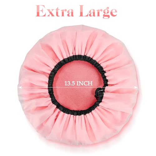 WAMFLUY Pink Reusable Waterproof Shower Cap for Women with Long Hair, Adjustable & Extra Large