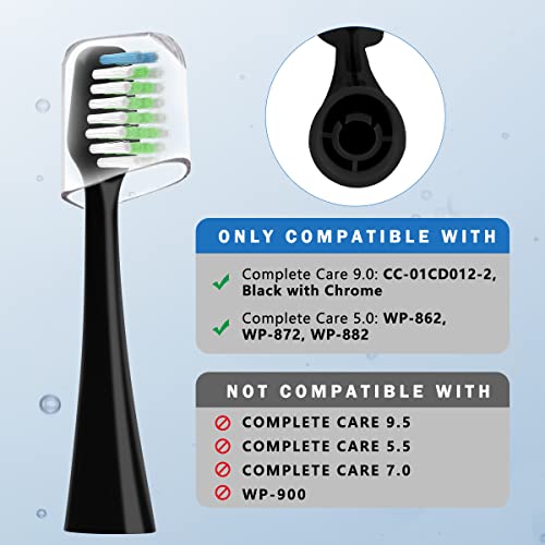 Black Mullburry Replacement Toothbrush Heads for Waterpik Complete Care 9.0 & 5.0, Soft Bristle, 10 Pack