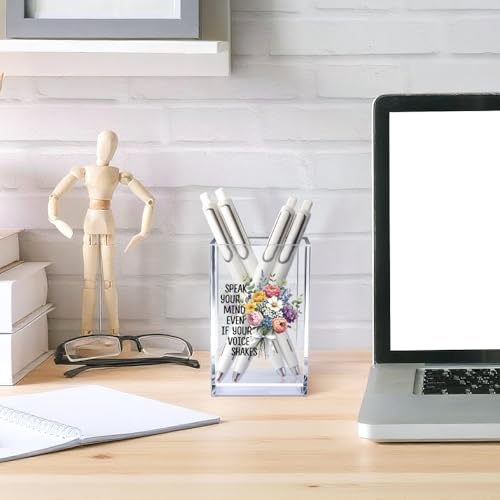 Vgrti Acrylic Pen & Makeup Brush Organizer - Double-Sided Desk Holder, Women's Rights Gift
