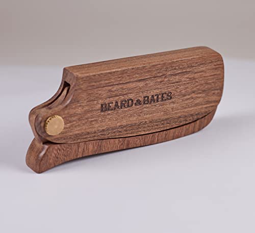 Beard & Bates Folding Solid Wood Sandalwood Switchblade Comb – Anti-Static Beard Hair Grooming