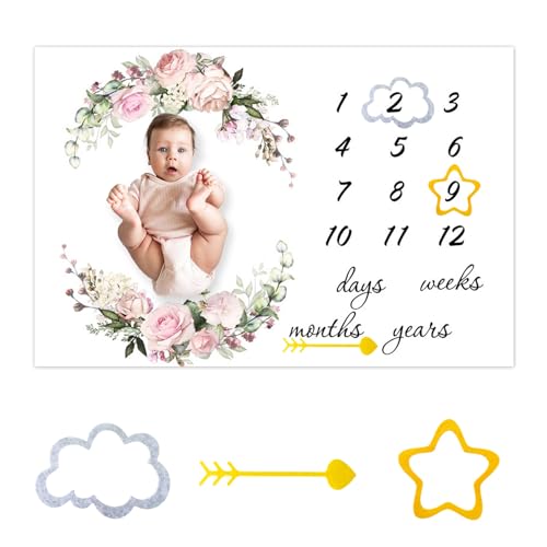 Baby Milestone Blanket - 60"x40" Soft Growth Mat for First Year Memories