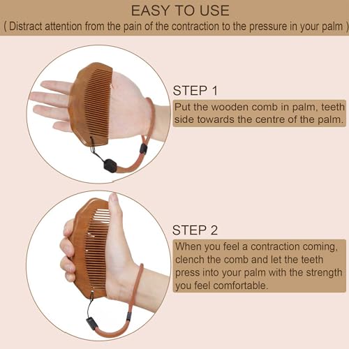 Wooden Labor Comb with Wrist Strap for Pain Relief & Hair Growth
