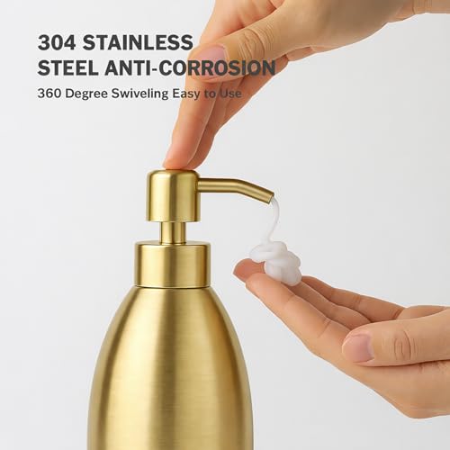 304 Stainless Steel Soap Dispenser - 16oz Leak-Proof Pump for Kitchen & Bathroom (Matte Gold)