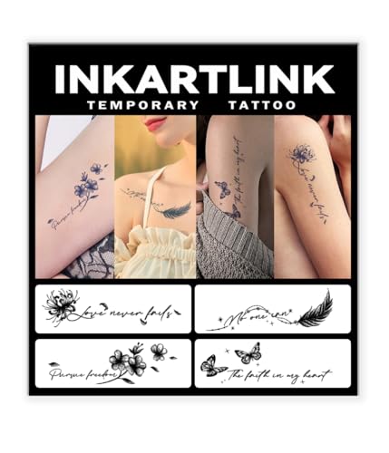 INKARTLINK Semi-Permanent Temporary Tattoo Set - Feather & Flower Design