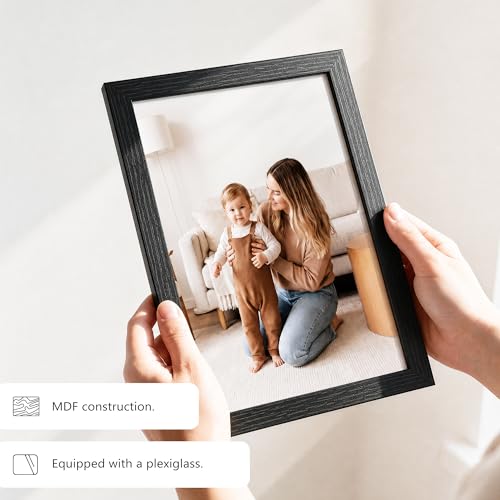 PEALSN 5x7 Picture Frame Set of 6 - Black Woodgrain, Modern Design for Wall & Tabletop