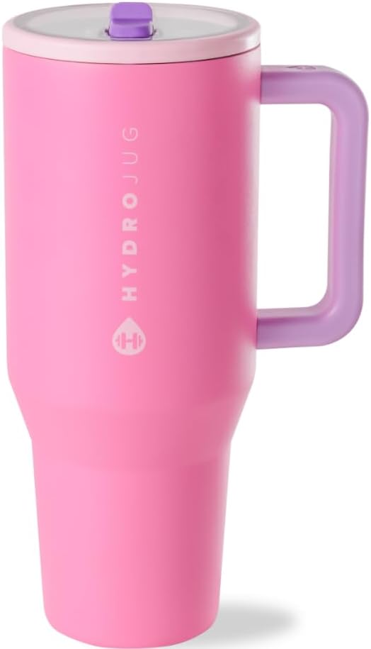 HydroJug 32 oz Insulated Water Bottle - Leak Resistant with Handle & Flip Straw | Pink Sand