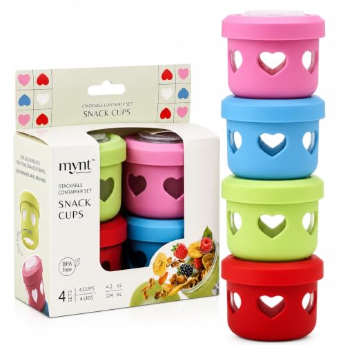 MosJos Reusable Snack Containers - 4.2 Oz Leakproof with Silicone Sleeve