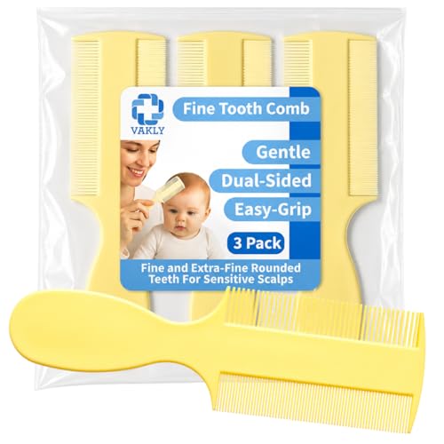 Vakly Fine Tooth Comb Set - Double-Sided Baby Grooming 3 Pack