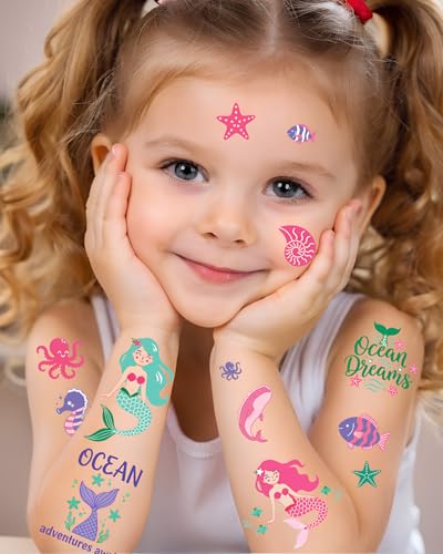 Mermaid Temporary Tattoos for Kids - 106 Waterproof Designs