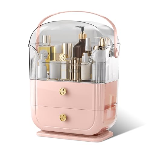 Funflow Makeup Organizer with Drawers and Lid - Pink Cosmetic Storage