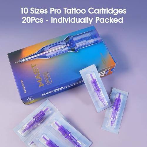 Mast Pro Tattoo Cartridges - 20 Pcs Assorted Mix, 10 Sizes Disposable Needles