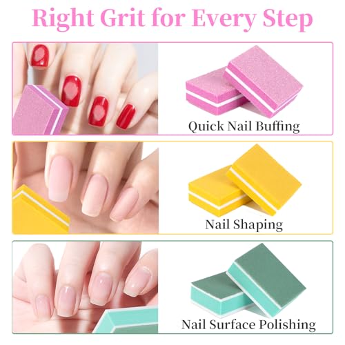 RAQEHO 100 Mini Nail Buffer Block Full Set 80/100 & 180/240 & 600/3000 Grits - Travel Buffing Kit