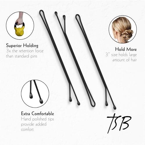 TSB Leeno No.3 Black Bob Pins Set of 30 - 3 Inch Firm Hold Hair Pins