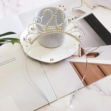IETOSY Silver 20th Birthday Tiara Headband for Women & Girls Party Accessories