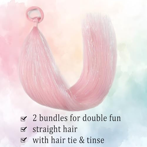Pink Ponytail Hair Extensions 20 Inch 2 Pack Wavy Synthetic Braids - Wdnew