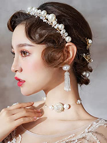 Gold Bridal Headband with Pearls and Rhinestones - Wedding Hair Accessories for Brides and Bridesmaids