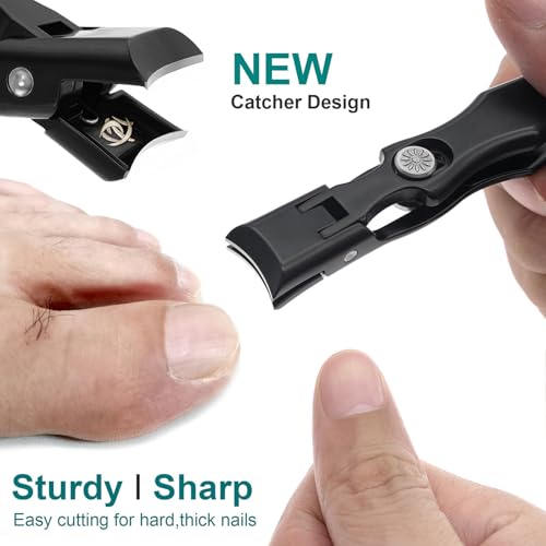 VOGARB Black Nail Clippers for Thick Toenails & Fingernails - Set with Metal File and Storage Case