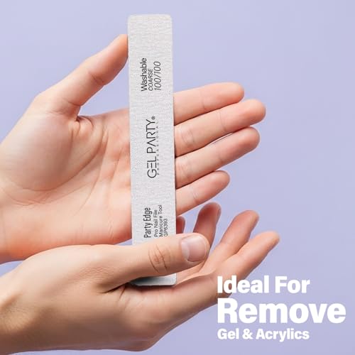 GEL PARTY 100/100 Grit Square Nail Files - 25 Pack Washable Emery Boards