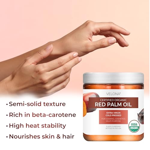 Velona USDA Organic Red Palm Oil - 8 fl oz, Virgin Cold Pressed in Jar