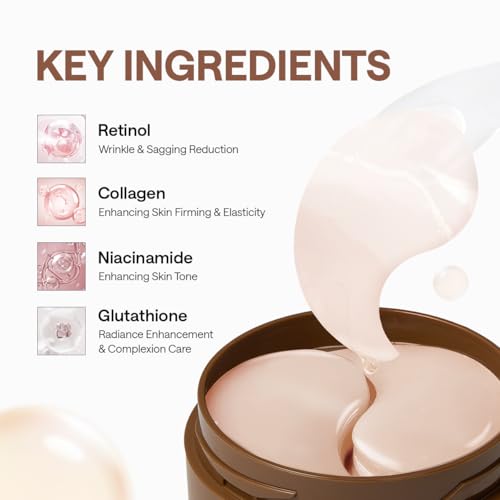 Mediheal Retinol Collagen Under Eye Patches - Korean Hydrogel Eye Pads (60 patches) with 95% Retinol & Collagen - Improves Puffy Eyes & Dark Circles - Non Irritating, Encapsulated Retinol