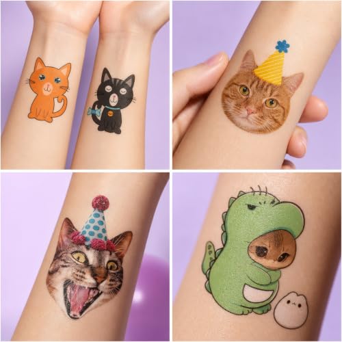 60 PCS Cute Cat Temporary Tattoos - Pre-Cut Stickers for Kids