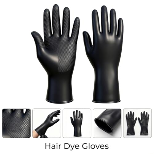 Professional Hair Dye Gloves - 2 Pcs Black Reusable Rubber