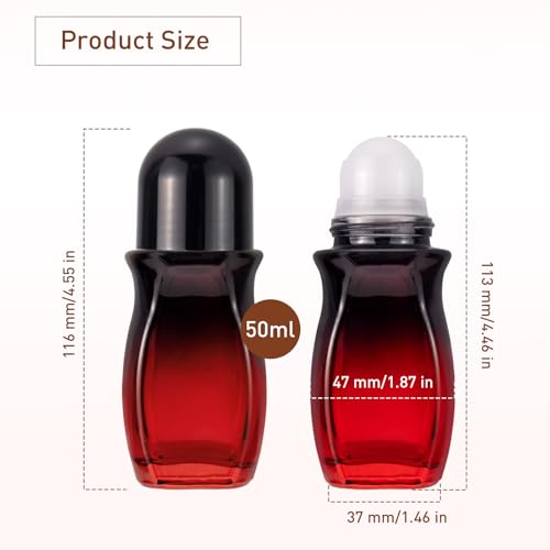 JIUWU 3 Pack 50ml Glass Roller Bottles - Red-Black Gradient, Leak-Proof & Refillable for Essential Oils, Perfumes, and Deodorants