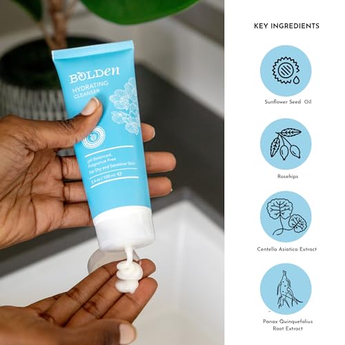 BOLDEN Hydrating Cleanser 3.4 fl oz | Gentle Face Wash for Dry, Sensitive Skin | Fragrance Free & Non-Stripping