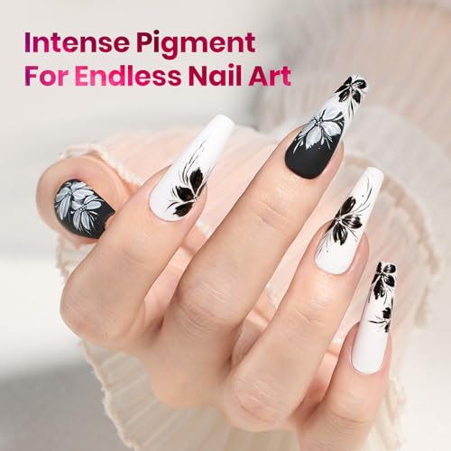 Beetles Black & White Nail Art Gel Paint with Precision Brush
